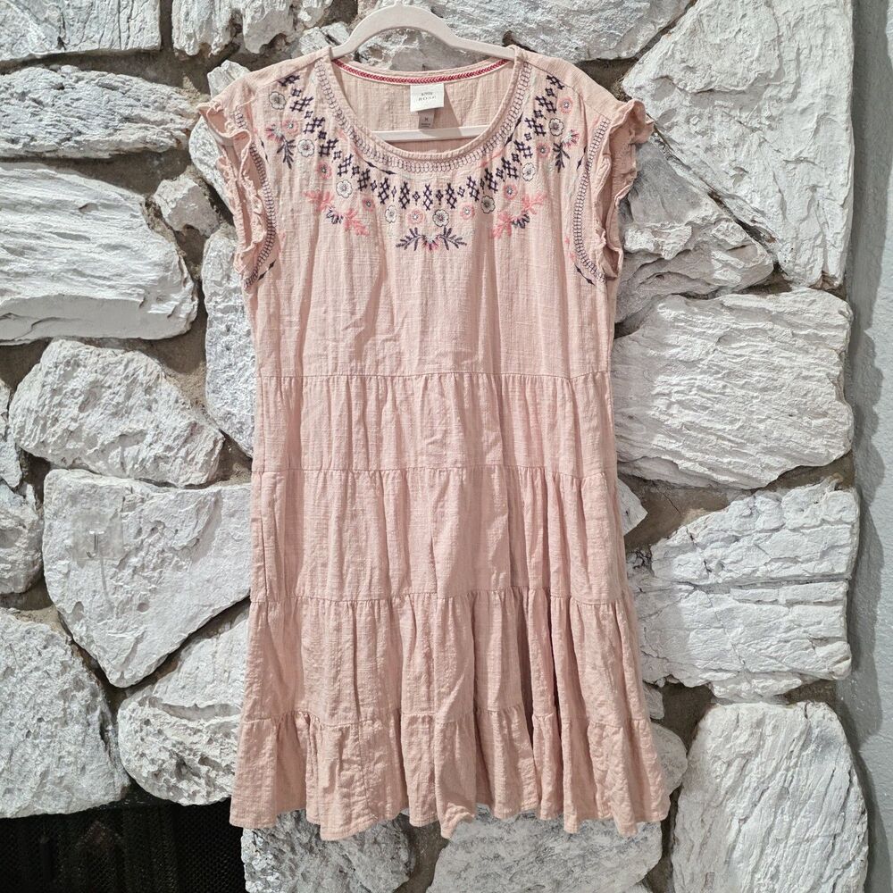Knox Rose Peasant Dress Mini Boho Floral Fairy Pink Ruffle Sleeve 100% Cotton M